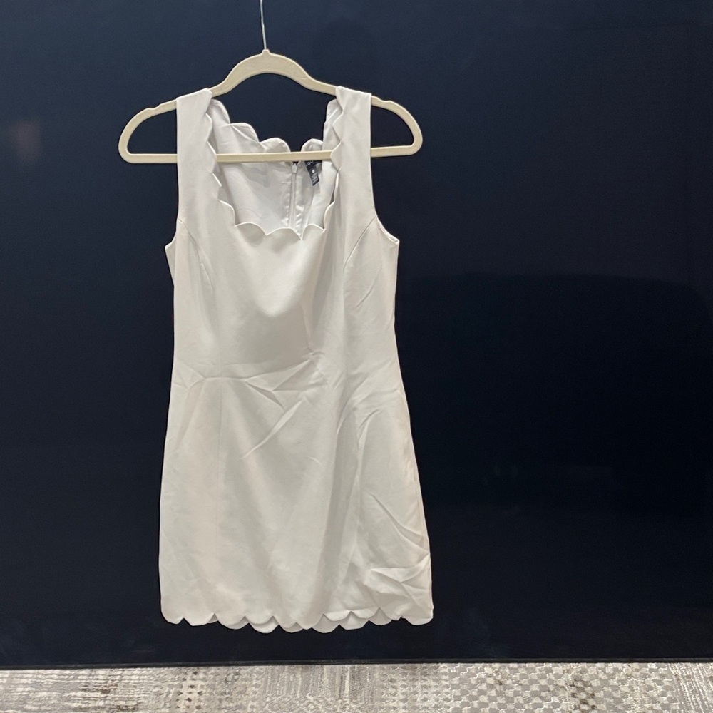 White Scalloped Sleeveless Dress